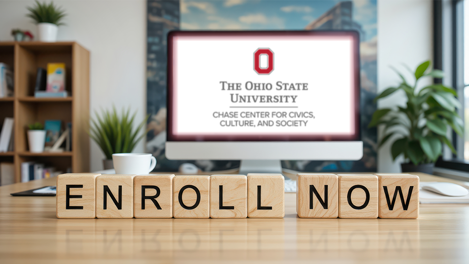 Enroll now computer with Scrabble tiles