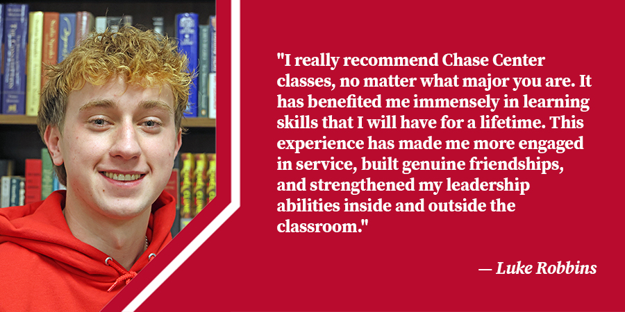 Student Luke Robbins, testimonial in caption