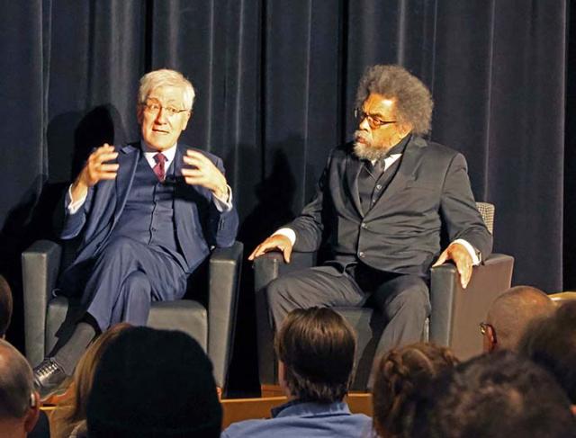 Robert P. George and Cornell West on stage