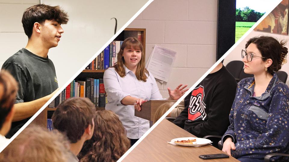 A collage of students and professors participating in Chase Society events.