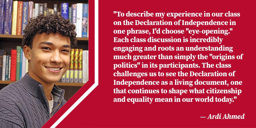 Student Ardi Ahmed, testimonial in caption