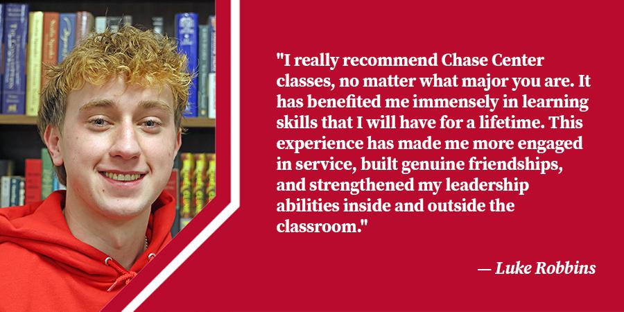 Student Luke Robbins, testimonial in caption