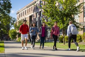 Students walk across campus